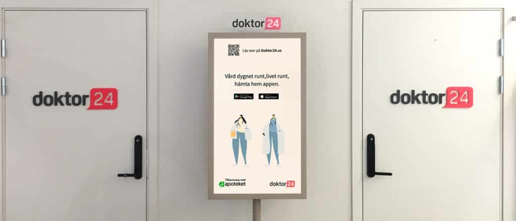 EWQ är stolt leverantör av Digital Signage samt golvstativ till Doktor24 nya mottagningar.