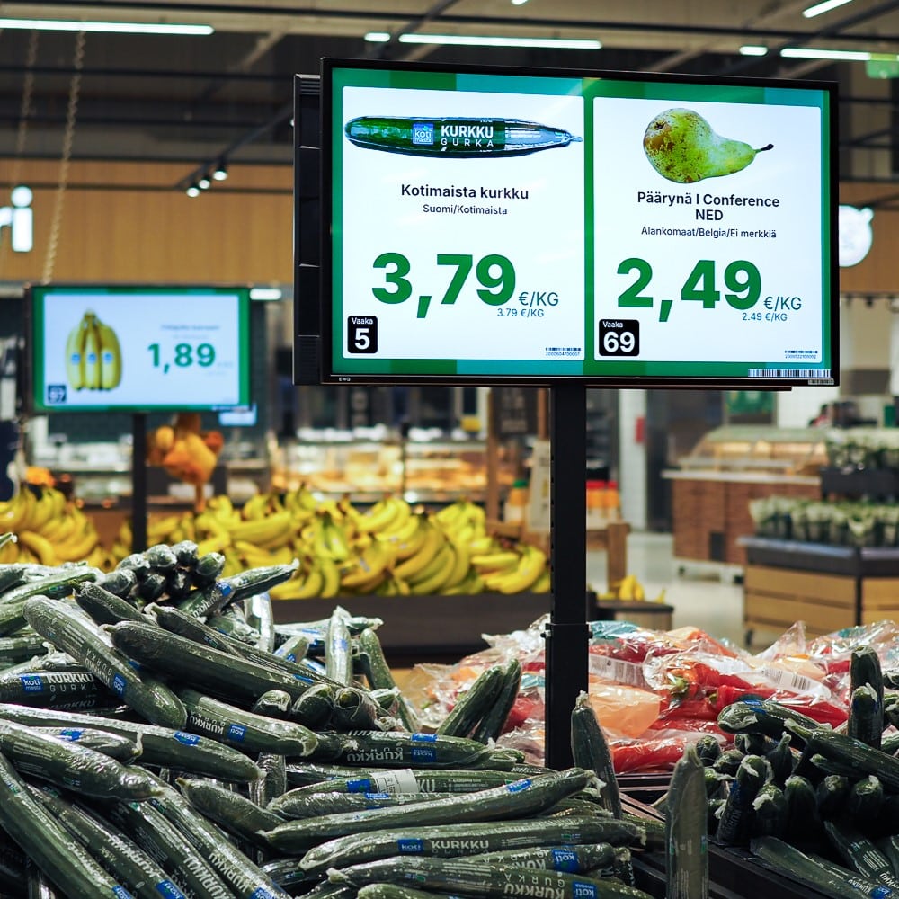 Päivittäistavarakauppa esittää hintoja EWQ hintanäytöiltä